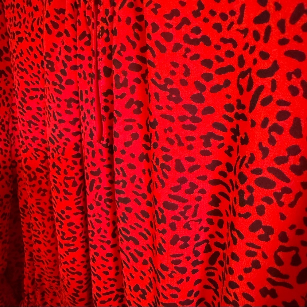 Talbots Petite Leopard Split Neck Long Sleeve Red Midi Dress SZ 12P - Picture 3 of 6